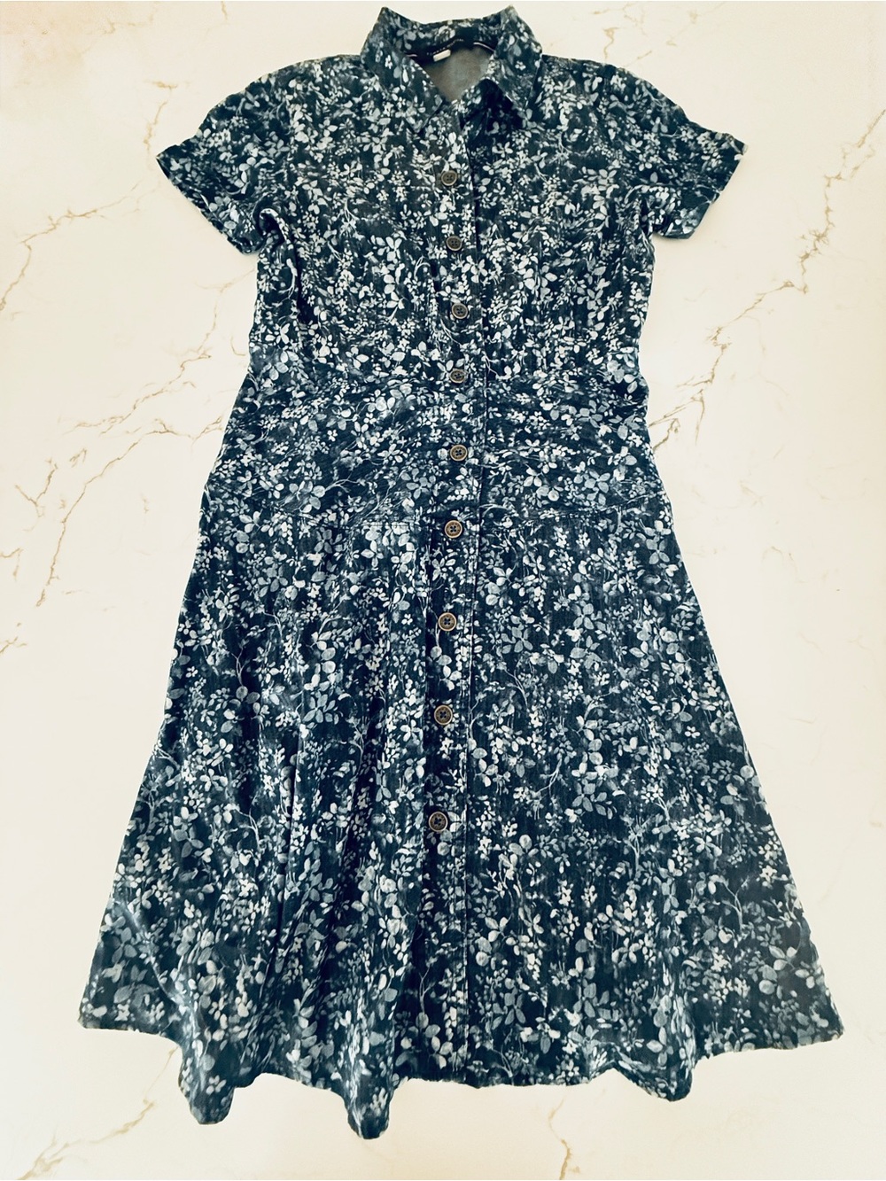 Tommy Hilfiger Navy Blue and White Floral Fit-and-Flare Dress